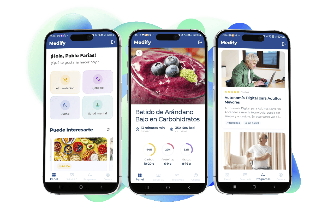 App Medify en el celular y el reloj mostrando el resumen de salud