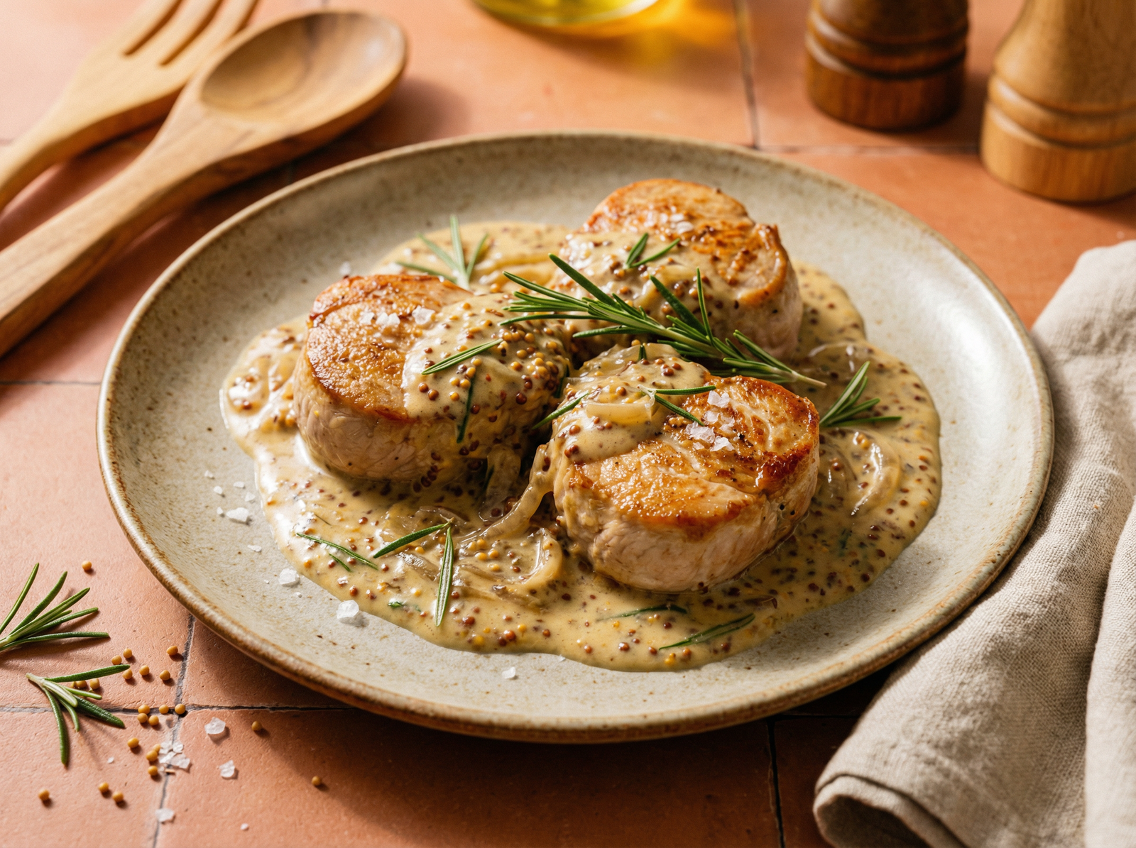 Solomillo de Pavo en Salsa de Mostaza y Romero