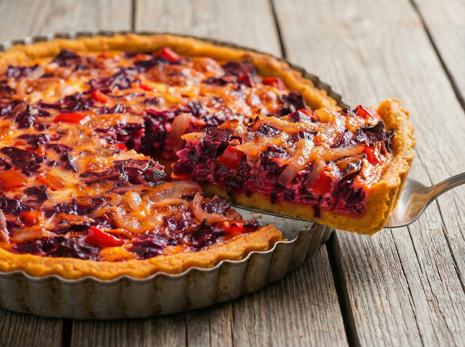 Tarta de hojas de remolacha con masa de calabaza