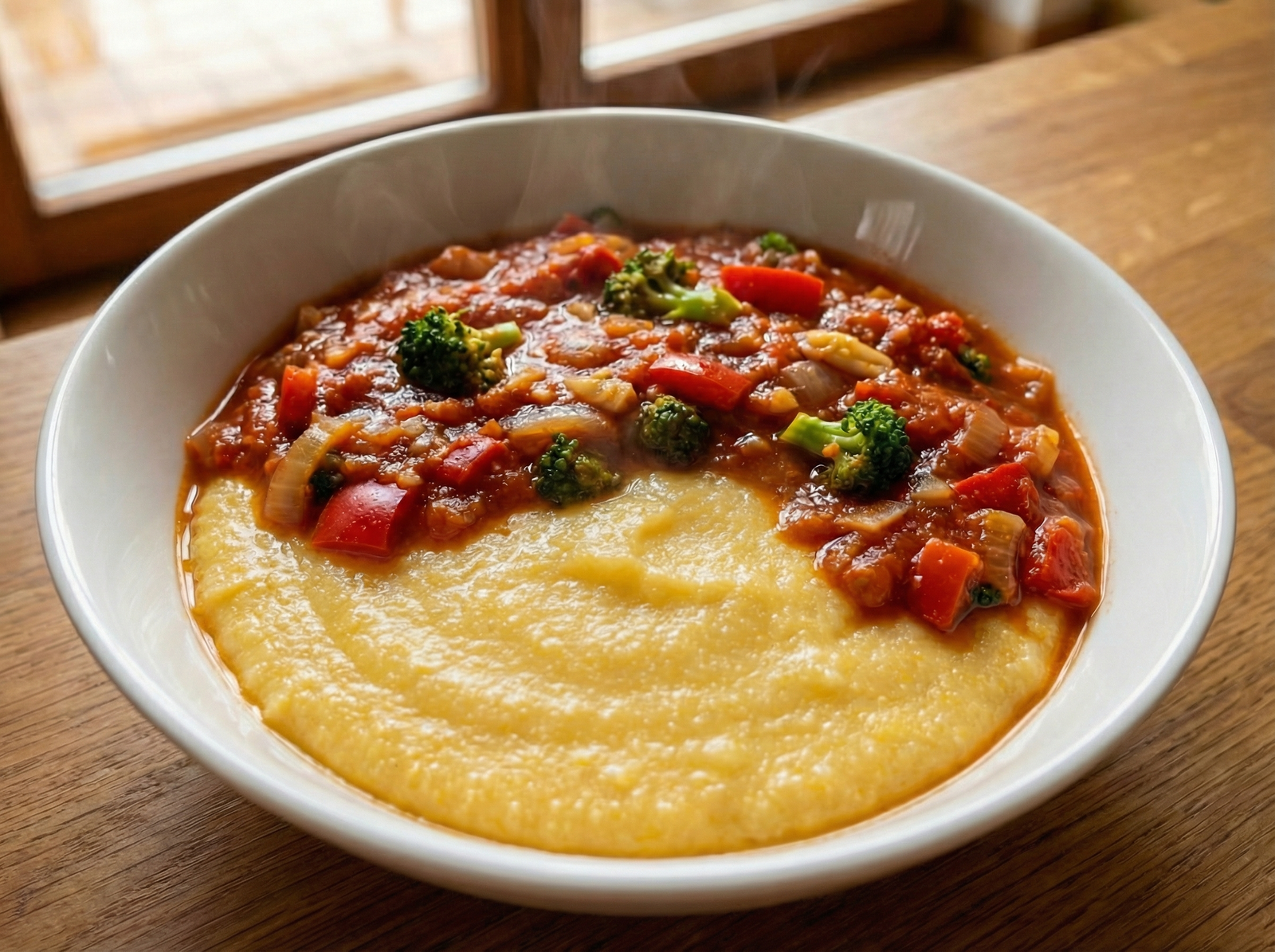 Polenta con Salsa de Tomate y Brócoli