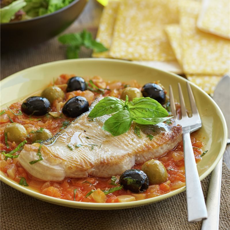 Pescado con Salsa de Aceituna y Calabaza